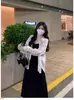 Vestido Preto de Alça Fina de Alta Qualidade Estilo Francês para Mulheres, Perfeito para o Verão, Valoriza Mulheres Plus Size, Conjunto Completo