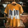 Estampa Retro Cruzada Tecla de Piano Masculina Gola Redonda Manga Curta Estampa Digital 3D Personalizado Peça Única Atacado