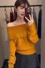 Suéter Sexy de Lantejoulas com Ombro Só Feminino 2026 Outono/Inverno Novo Estilo Vibe Tricô Decotado Toque de Luxo Suéter Tendência