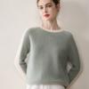 Suéter de Cachemir Puro con Cuello Redondo y Mangas Raglán 2025 Invierno Nuevo para Mujer Suéter Básico de Combinación de Colores Estilo Dulce Suéter de Aspecto Holgado Adelgazante