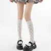 Meias 3/4 de Bolinhas Estilo Miu para Mulheres para Primavera, Verão e Outono, Combinadas com Sapatos Pequenos de Couro, Meias de Algodão Longas Estilo College até o Joelho de Zhuji
