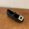 Sapatos Mary Jane com Salto Aumentado de Pelo Femininos Outono/Inverno 2026 Estilo Coreano Sapatos Individuais de Lã Cinza com Strass Sapatos de Algodão com Solado Grosso Femininos