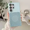Color Contrastante Galvanizado Costuras Textura de Cuero Adecuado para Samsung S26Ultra Funda Magnética para Teléfono S25Fe Ondulada Mate Anticaídas