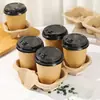 Portavasos para Llevar Base de Pulpa de Papel Desechable Empaque para Café Té con Leche Soporte para Bebidas Individual Doble Cuatro Vasos Set Comercial