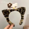 Diadema de Felpa con Estampado de Leopardo Rosa y Moño de Gatito para Mujer, Diadema Linda Versátil para Lavarse la Cara, Pasador, Tocado de Corona Alta