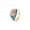 Anillo de Flor de Rosa Roja de Plata S925 para Mujer Nicho Lujo Accesible Diseño Retro Estilo Étnico Literario Tendencia Nacional Anillo de Esmalte