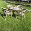 Conjunto de mesa de chá e cadeiras de varanda de rattan sintético, cadeira de lazer externa para pátio, cadeira de jantar com encosto espessado, mesa externa