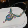 Pendientes Colgantes de Cristal con Pedrería en Forma de Gota Estilo Retro de Corte Collar Cadena para Clavícula Joyería de Trabajo Pesado Set