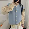 Colete Cardigan Tricotado com Design Color Block Retrô para Mulheres, Estilo Coreano Tricô Grosso Camada Vazada Solto Colete Suéter