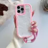 Funda de Teléfono Móvil de Invierno Rellena de Conchas Adecuada para Apple 17Promax Cuerda para la Mano 16 Calentador de Manos 15/11/7/8 Borde Suave de Moda