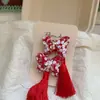 Novo Estilo Coreano Vermelho Ano Novo Doce Laço Grampo de Cabelo Tecido Feito à Mão Crianças Lateral Franja Quebrada Presilha para Mulheres