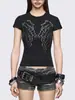 T-shirt de manga curta Y2K novo estilo, moda hot girl, com tachas e asa, para mulheres, estilo escuro de verão, única e modeladora, comprimento curto com ombros normais