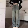 Jeans Retro Estilo Americano Talla Grande para Mujer Cuerpo en Forma de Pera Ligeramente Gordita Usa Pantalones Rectos de Pierna Ancha de Cintura Alta Adelgazantes para Chicas Gorditas