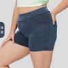 Pantalones cortos de mezclilla para yoga de talla grande transfronterizos para mujer, cintura alta, adelgazantes, realce de cadera, doble bolsillo, talla grande, pantalones de tres cuartos
