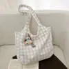 Bolsa Tote de Grande Capacidade Estilo Comute para Mulheres Bolsa de Tecido Xadrez Estilo Preguiçoso Coreano Bolsa de Ombro Único para Estudante Universitário Estilo Acadêmico