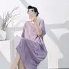 2026 Muzhen Seda Nuevo Algodón Seda Verano Vestido Largo Holgado Cuello Redondo Vestido Estampado Camisón Estilo Vacaciones