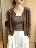 Cárdigan de Punto Simple de una Fila de Botones con Cuello Redondo para Mujer Otoño/Invierno Camisola Pequeña con Capa Exterior Suave y Esponjoso Conjunto de Suéter