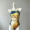 (Maiô Peça Única Sem Bojo) Maiô Feminino Estilo Pintura a Óleo de Van Gogh com Decote Baixo e Cobertura Total, Maiô Profissional de Natação para Piscinas