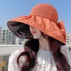 Novo Estilo Chapéu de Sol de Borracha Preta com Laço para Mulheres, Chapéu de Palha Vazado, Proteção UV, Aba Larga, Cobertura Facial, Proteção Solar, Chapéu Fresco, Chapéu de Pescador