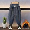 Calça infantil 2023 Inverno peça única veludo cotelê calça meninos e meninas forrada com fleece grossa quente casual coreana