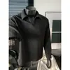 Camiseta de Manga Longa com Gola Polo Espinha de Peixe Estilo Chanel para Homens, Tendência de Outono, Chenille Solta, Tamanho Grande, Camiseta Básica