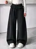 Calça cinza feminina de cintura alta, estilosa, perna larga, solta e confortável, calça casual, moderna e versátil, modeladora para uso diário