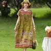 Elegante y moderno vestido de noche de algodón y seda de verano nuevo para madres de mediana edad y mayores, elegante vestido casual holgado para el hogar para mujer