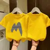 Camiseta de Algodão Puro de Manga Curta para Meninas Verão Novo Estilo Estampada Gola Redonda Top para Menininhas Soltinho Respirável Versátil Manga Meia