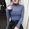 Camiseta Base de Encaje de Cuello Medio-Alto para Mujer en Otoño e Invierno, Adecuada para Combinar con Suéteres o Peluche, con Forro Polar Añadido y Top de Malla Gruesa de Cuello Medio con Mangas Largas