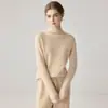 Suéter de cachemira 100% de cuello alto medio para mujer, con dobladillo enrollado, perfecto como capa base, holgado y cálido para otoño e invierno.