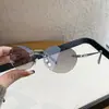 Armações de Óculos de Metal Prata Pura Estilo Old Money para Mulheres, Cravejadas com Pedras Falsas tipo Diamante, Anti Luz Azul, Aro Ausente Oval, Óculos de Sol com Aparência Natural