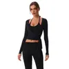 Nueva Ropa de Yoga de Manga Larga para Mujer con Tirantes Cruzados, Estilo Corto, Versátil, de Secado Rápido, Ajustada, Cubierta Deportiva de Manga Larga para Fitness y Running