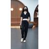 Conjunto deportivo casual para mujer 2023 Nuevo Verano Estilo Occidental Reductor de Edad Adelgazante Manga Corta Pantalones de Pierna Ancha Cubre-Grasa Conjunto de Tres Piezas