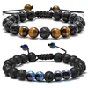 Pulsera trenzada de piedra volcánica popular de Amazon para hombre, pulsera de ojo de tigre con cuentas, pulsera de moda hecha a mano para hombre