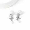 Pingente Borboleta Cravejado com Diamantes Vintage Agulha de Prata Brincos de Pérola para Mulheres, Brincos de Tarraxa com Franjas de Luxo Leve de Alta Qualidade, Modernos e Versáteis