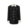 Jaqueta Curta Polo Manga Longa Color Block de Tweed para Mulheres, Novo Estilo Outono e Inverno 2026, Elegante Moda Inspirada em Chanel, Top de Lã