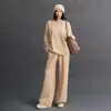 Pantalones Casuales de Cachemira para Mujer Otoño e Invierno Nuevo Estilo Retro Old Money Tejido de Punto Trenzado Color Sólido Sueltos Simples Versátiles Pierna Ancha