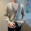 Suéter cardigã masculino de outono e inverno, gola de camisa, suéter listrado fashion, casaco de camelo, moderno, combina com tudo, entrega