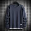 Decote redondo forrado de lã suéter masculino outono e inverno New American waffle fake de duas peças manga comprida T-shirt moda jovem top