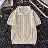 Camiseta Masculina Nova de Verão Recortada Respirável Gola Polo com Lapela Tricô Manga Curta Top Abotoamento Simples Retrô Solta