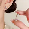 Pendientes de Botón Morados Únicos con Diseño de Mariposa para Mujer, Exquisitos y de Moda, Versátiles y de Alta Gama con un Estilo Distintivo