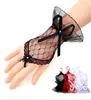 Guantes negros cortos de encaje fantasma nupcial boda Halloween Lolita disfraz malla lazo mano