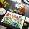 Manteles Temu Transfronterizos de Primavera y Verano con Flores de Hortensia y Estampados de Mariposas, Resistentes a las Manchas, Antideslizantes, Aislantes del Calor