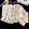 Nuevo conjunto de tres piezas de algodón nube para niños, pijama fino de manga corta de verano para niñas pequeñas, conjunto de ropa exterior para niñas