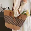 Bolsa de Paja Tejida de Gran Capacidad para Viajes de Verano Versátil Rayas Bolso de Playa Bolso de Mano para Playa Bolsos para Mujer