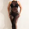 Lencería Sexy Espalda Descubierta Transfronterizo Body Calcetines Negros Corte para Mujer Transparente Tentación Body Calcetines de Malla W759