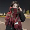 Cachecol Vermelho de Natal Feminino Inverno Cachecol de Cashmere Xadrez de Alta Qualidade Versátil Cachecol Quente Espesso