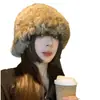 Gorro de piel de conejo para niños, otoño e invierno, grueso, cálido, de lana fría, con protección para las orejas de piel pequeña, gorro de pescador de felpa