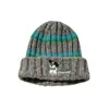 Gorro de punto a rayas bordado con cachorro lindo para mujer, estilo coreano de otoño e invierno, versátil, adelgazante para la cara, circunferencia de cabeza grande, gorro cálido