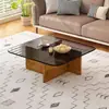 Mesa de centro quadrada de vidro temperado, adequada para salas de estar, apartamentos pequenos, design minimalista, design moderno criativo estilo italiano, modelo novo, mesa de centro baixa para pousadas